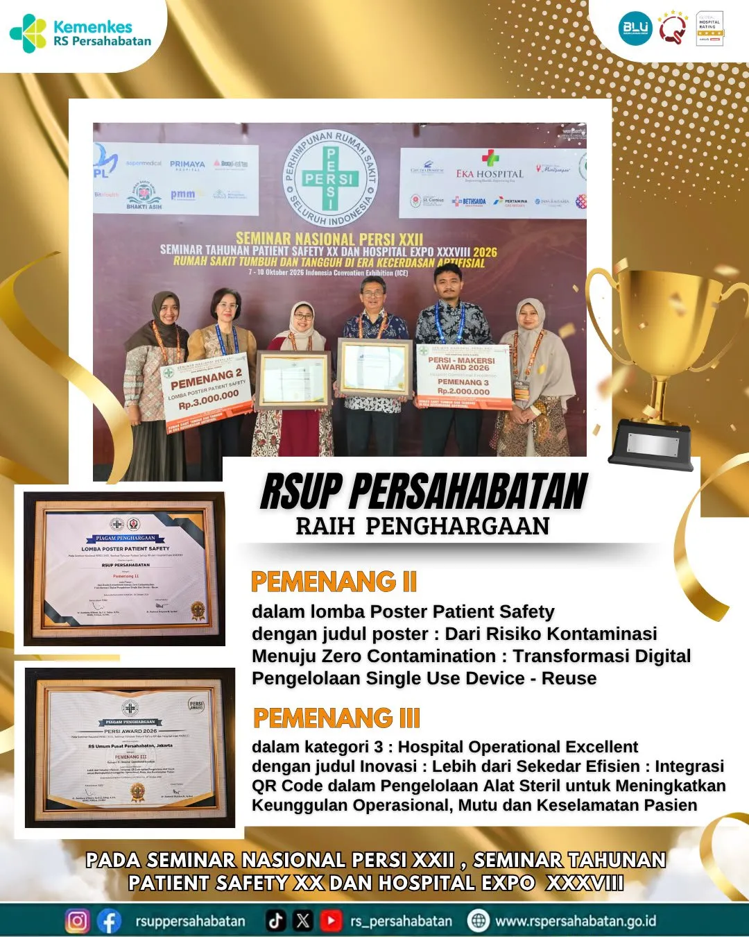 Selamat RSUP Persahabatan Meraih Penghargaan Pada Seminar Nasional PERSI XXII Tahun 2026