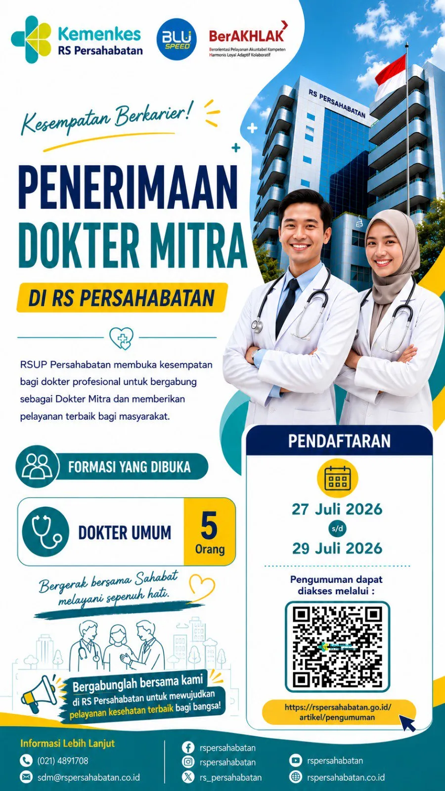 PENERIMAAN DOKTER UMUM MITRA DI RUMAH SAKIT PERSAHABATAN TAHUN 2026