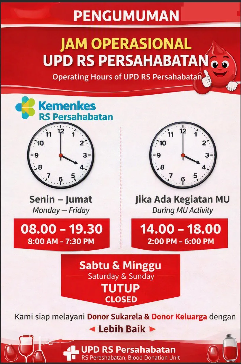 Jam Operasional UPD RS Persahabatan 