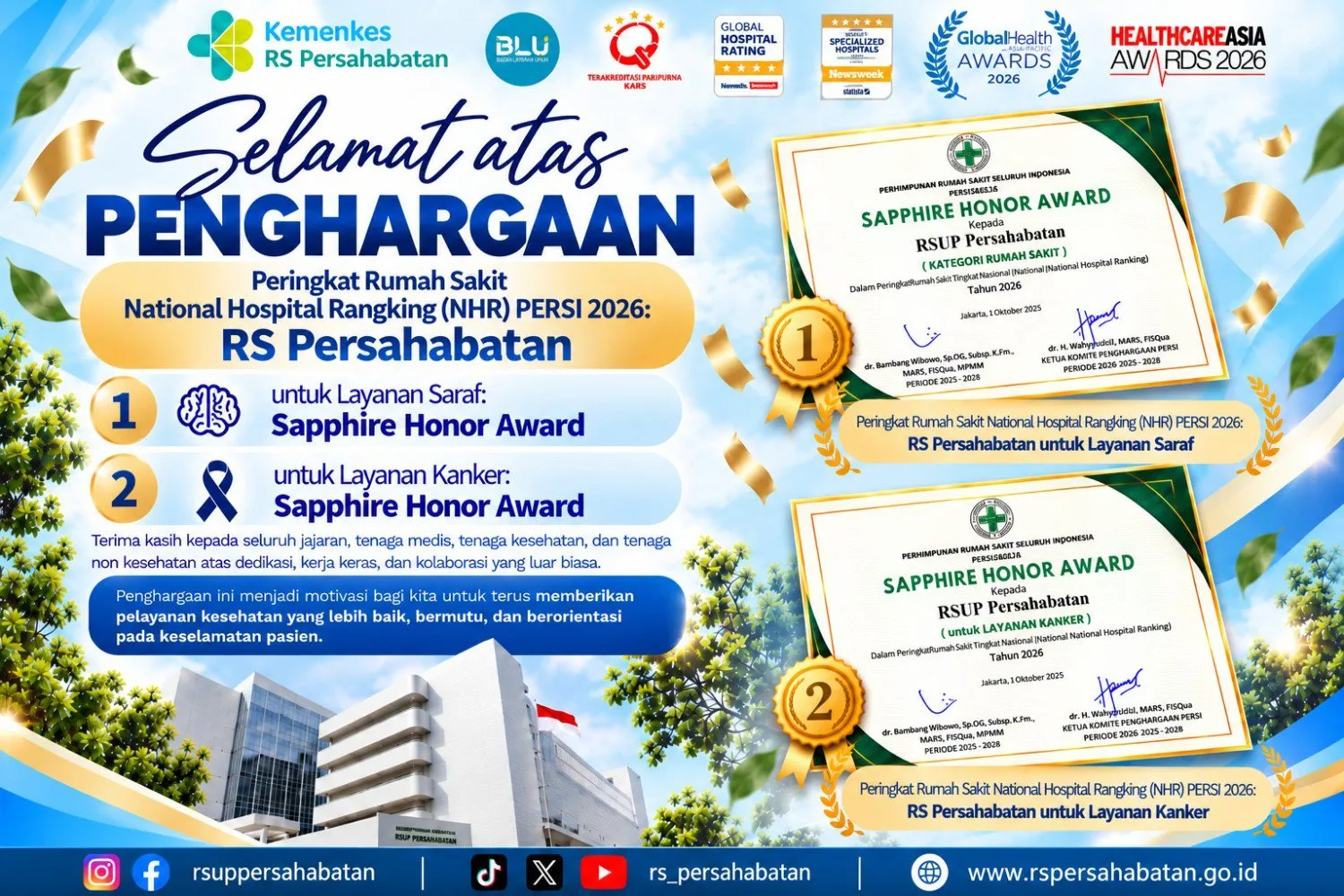 SELAMAT DAN APRESIASI UNTUK RSUP PERSAHABATAN 